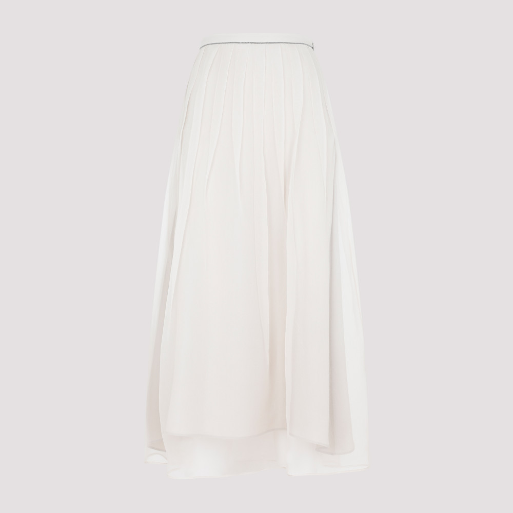 Brunello Cucinelli Voilke Long Skirt With Monili Trimming In White