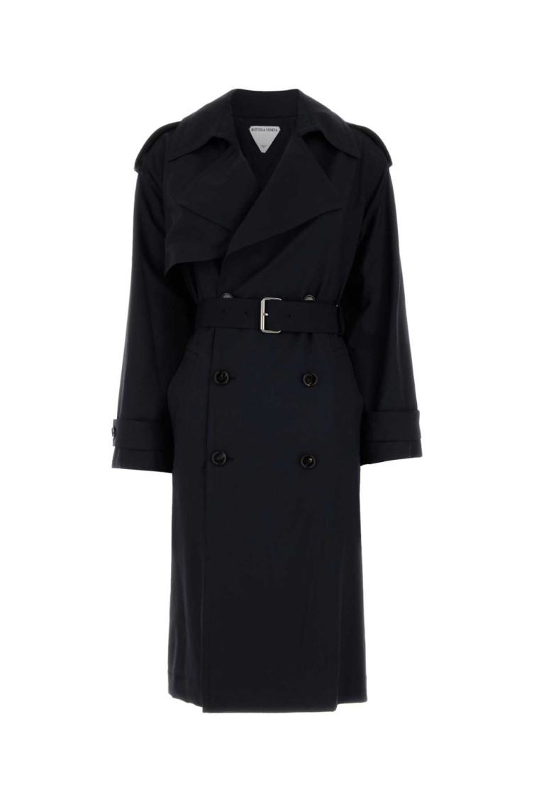 Bottega Veneta Double-breasted Wool Trench Coat In Navy Blue