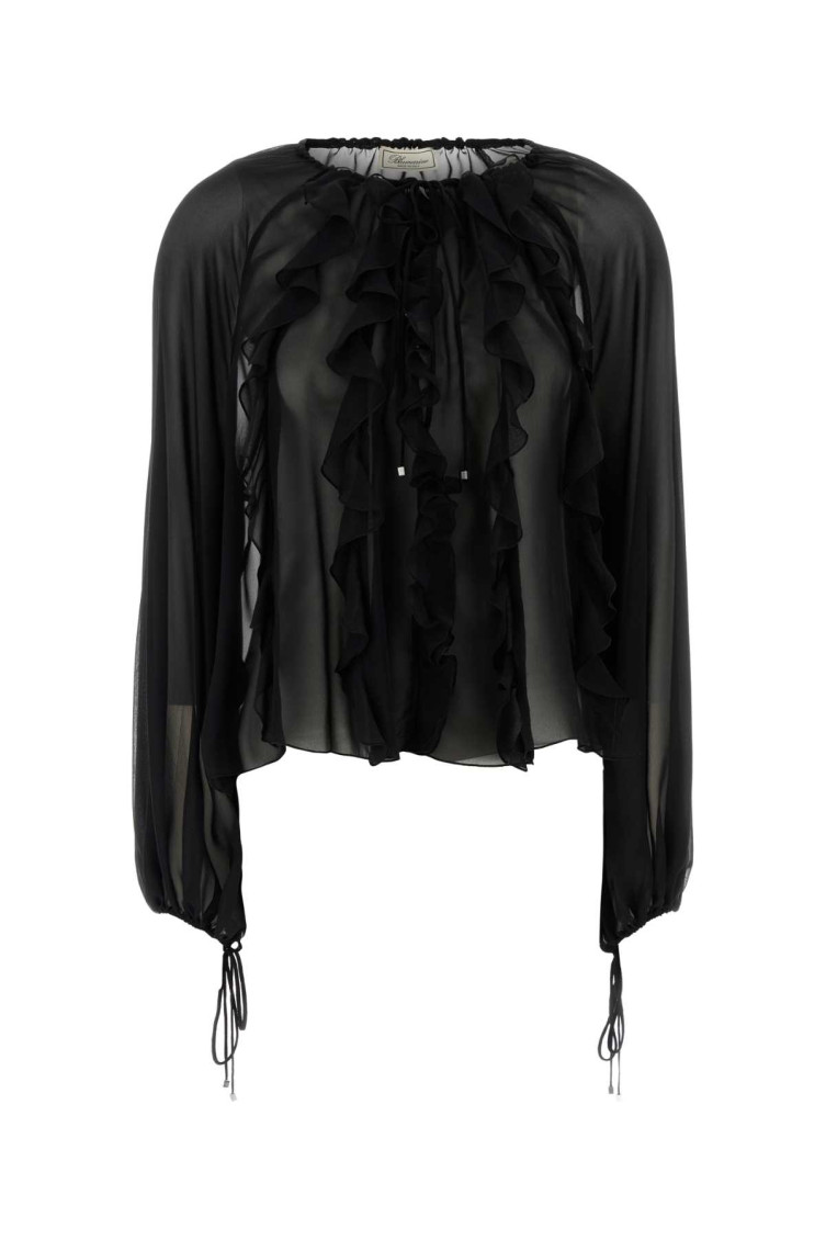 Blumarine Black Silk Georgette Blouse In Black