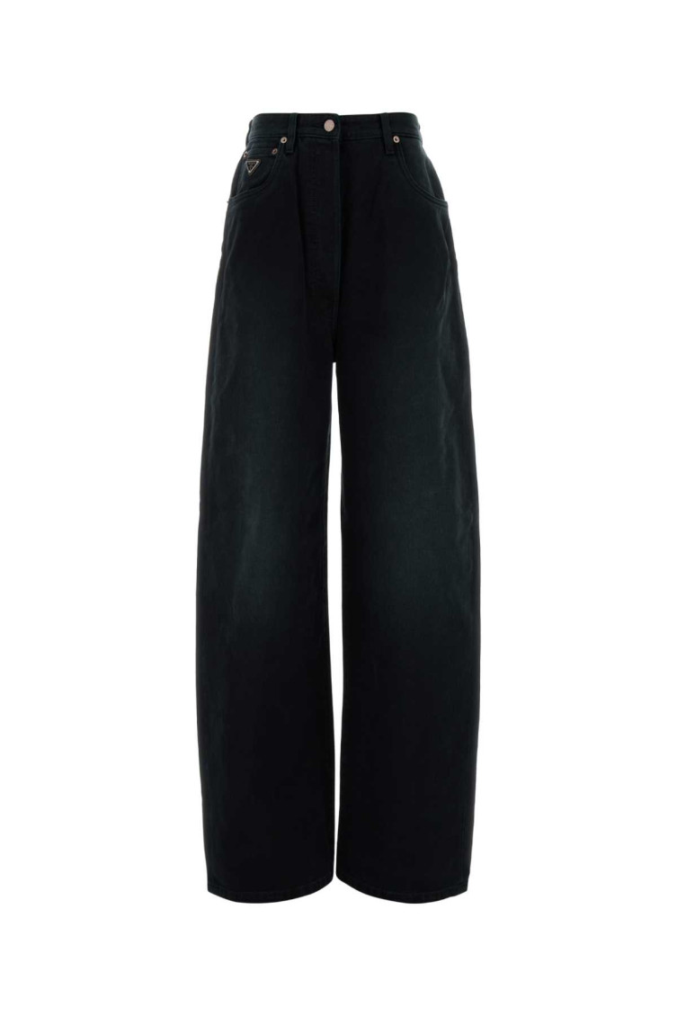 Prada Women Black Denim Wide-leg Jeans In Black