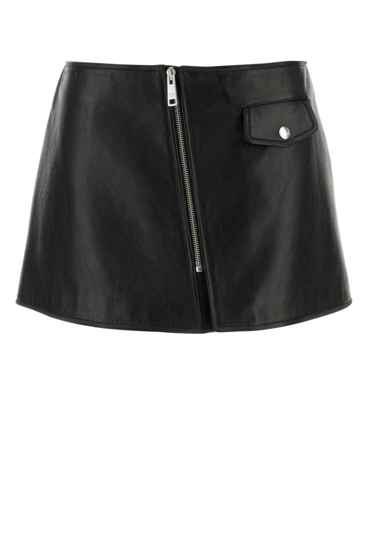 Prada Black Leather Mini Skirt In Black