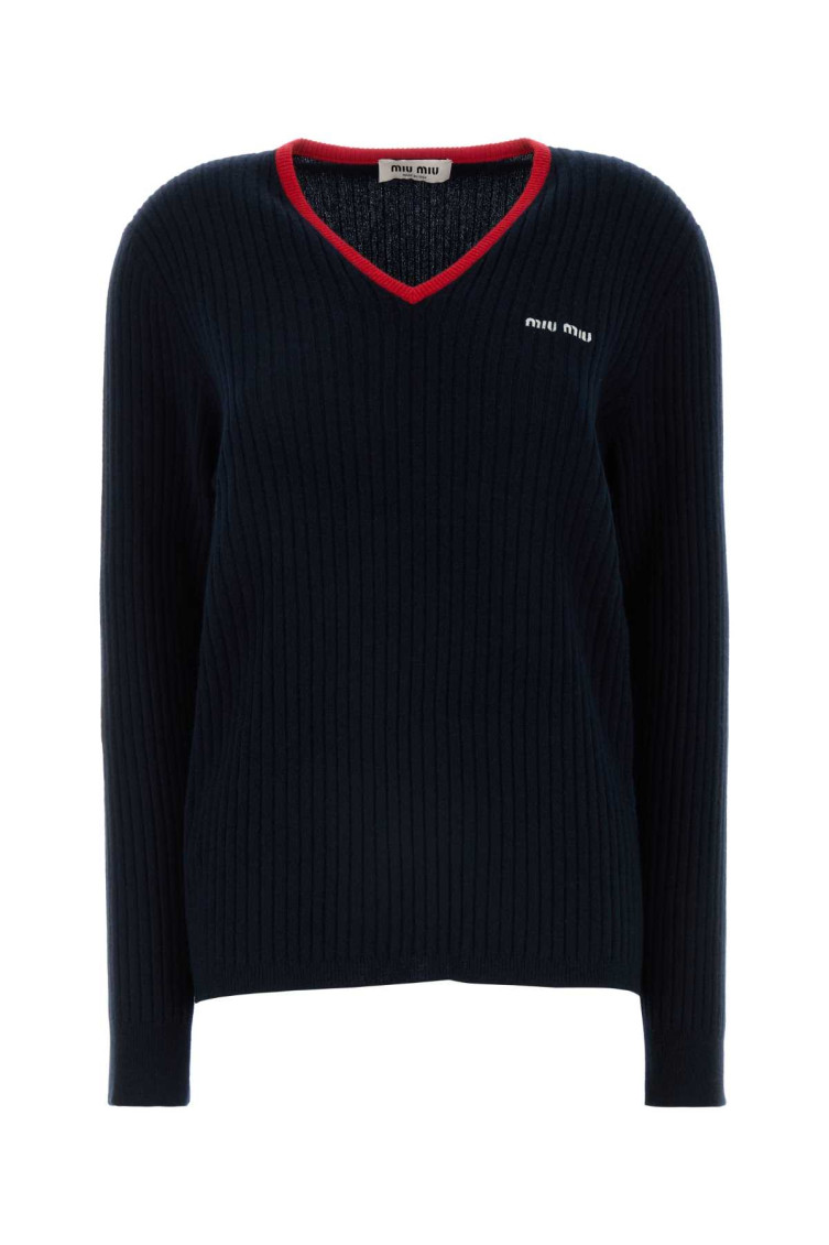 Miu Miu Blue Ribbed Wool Sweater In Blue