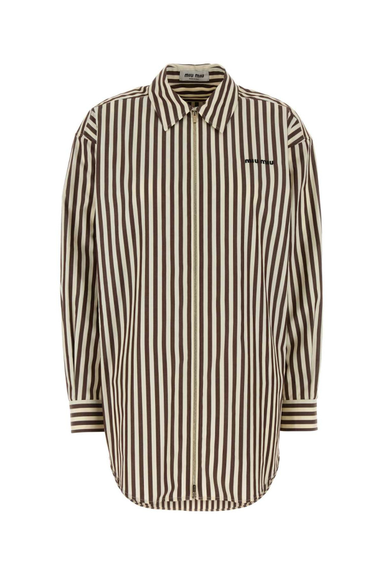Miu Miu Embroidered Poplin Oversize Shirt In Multicolor