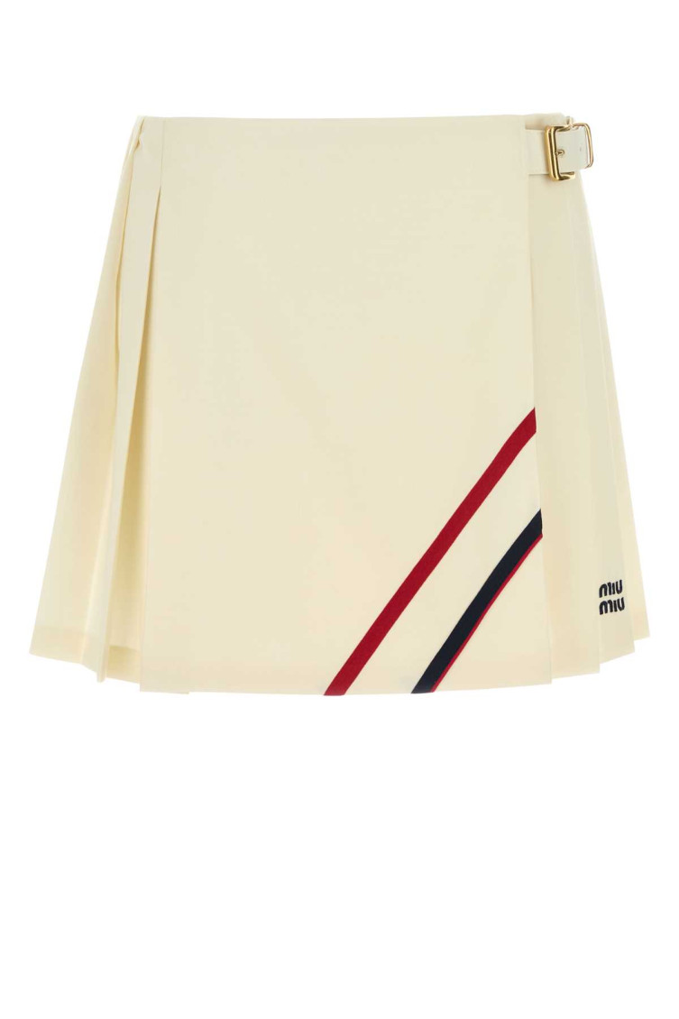 Miu Miu Pleated Mohair Fabric Mini-skirt In Natural