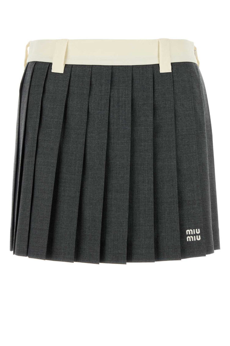 Shop Miu Miu Charcoal Wool Mini Skirt In Grey