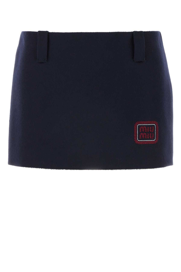 Miu Miu Navy Blue Velour Miniskirt In Navy Blue