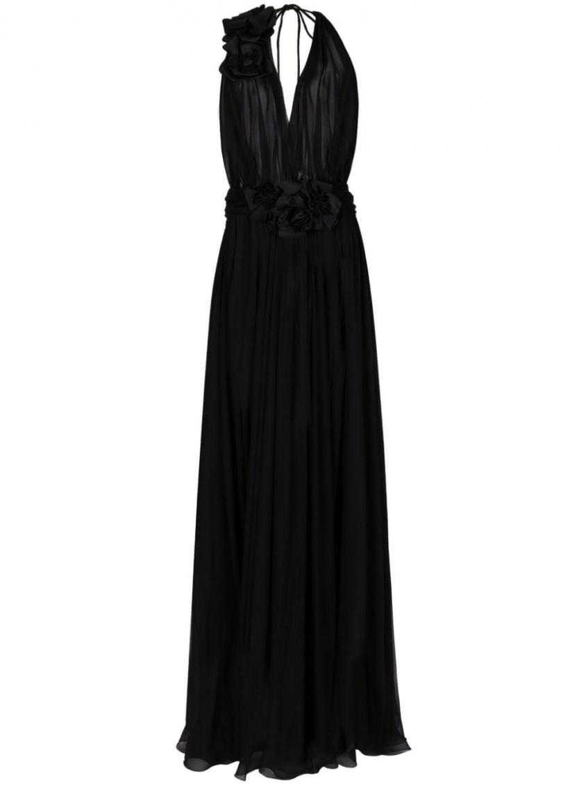 Dolce & Gabbana Long Chiffon Dress With Boning In Black