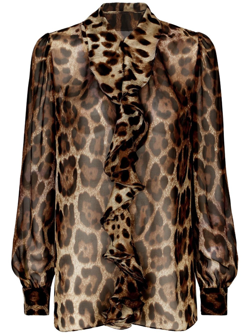 Shop Dolce & Gabbana Leopard Print Ruffled Shirts