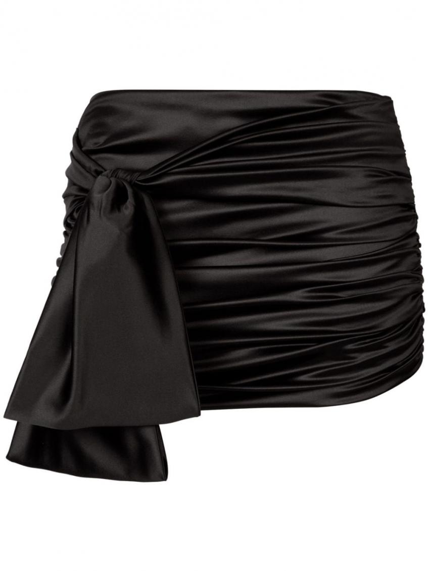 Dolce & Gabbana Short Draped Satin Skirt With Side Bow In Black