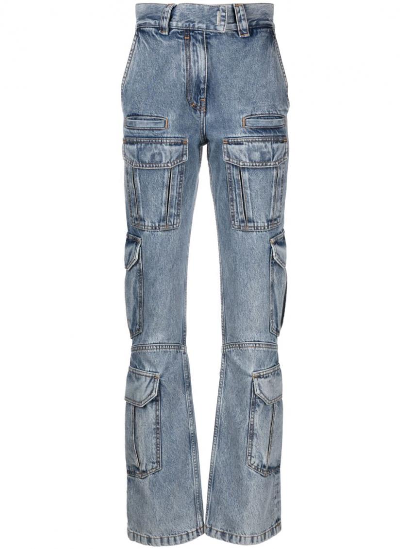 デニム・ジーパン GIVENCHY CARGO DENIM COTTON JEANS Givenchy Light Blue Cargo Denim Cotton Jeans for Women