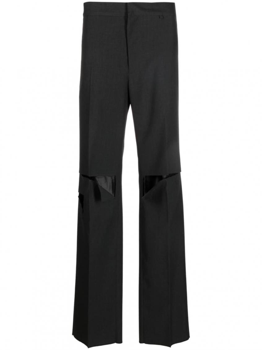 パンツ GIVENCHY DARK GREY WOOL WIDE TROUSERS Givenchy Dark Grey Ripped Wool Trousers for Men Online USA