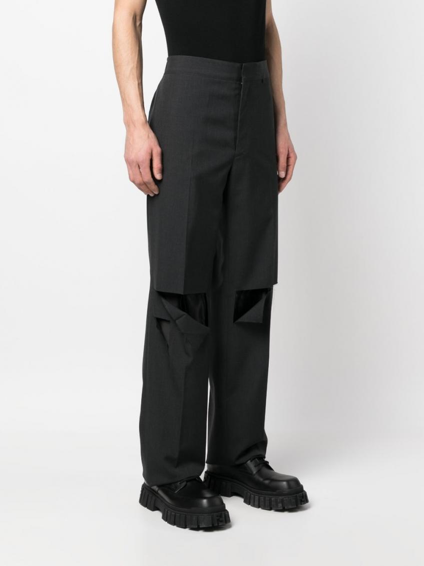 パンツ GIVENCHY DARK GREY WOOL WIDE TROUSERS Givenchy Dark Grey Ripped Wool Trousers for Men Online USA