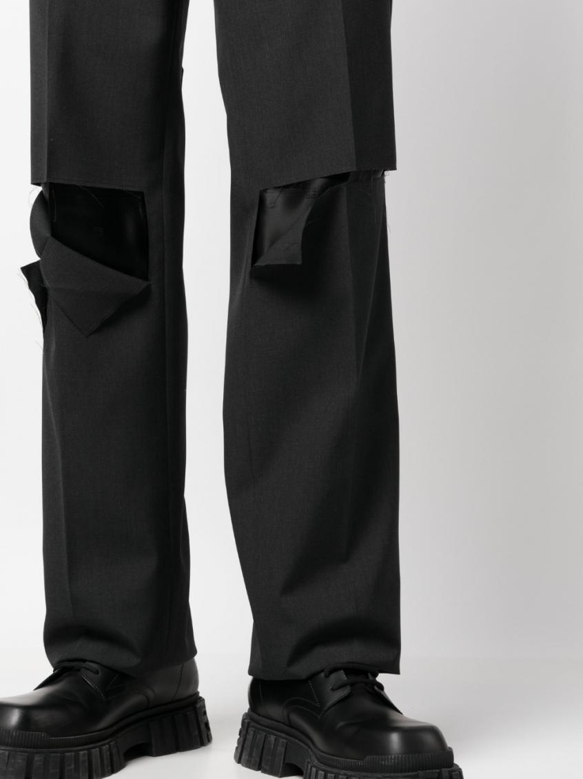 パンツ GIVENCHY DARK GREY WOOL WIDE TROUSERS Givenchy Dark Grey Ripped Wool Trousers for Men Online USA