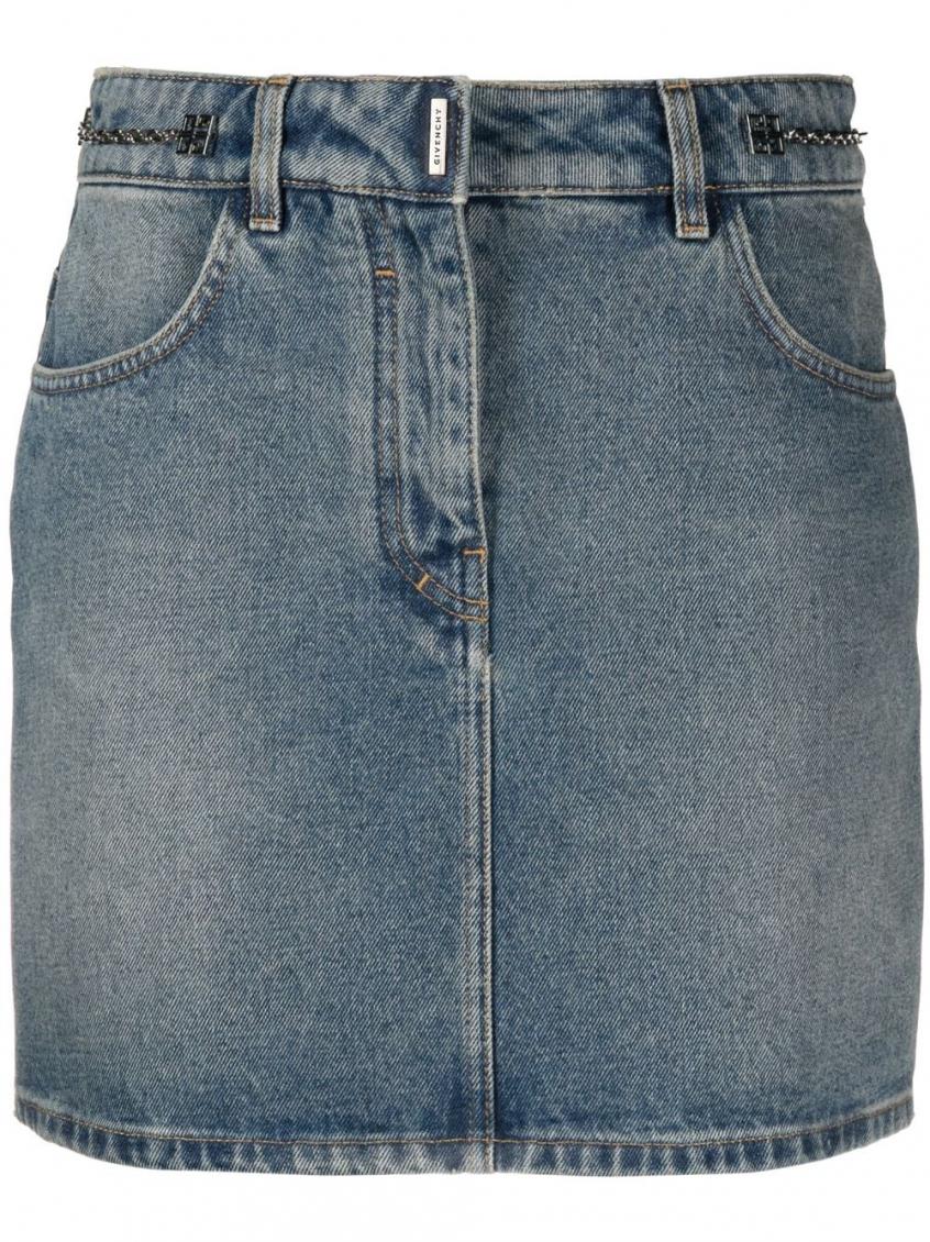 Givenchy Mini Skirt In Denim With Chain Details In Navy Blue