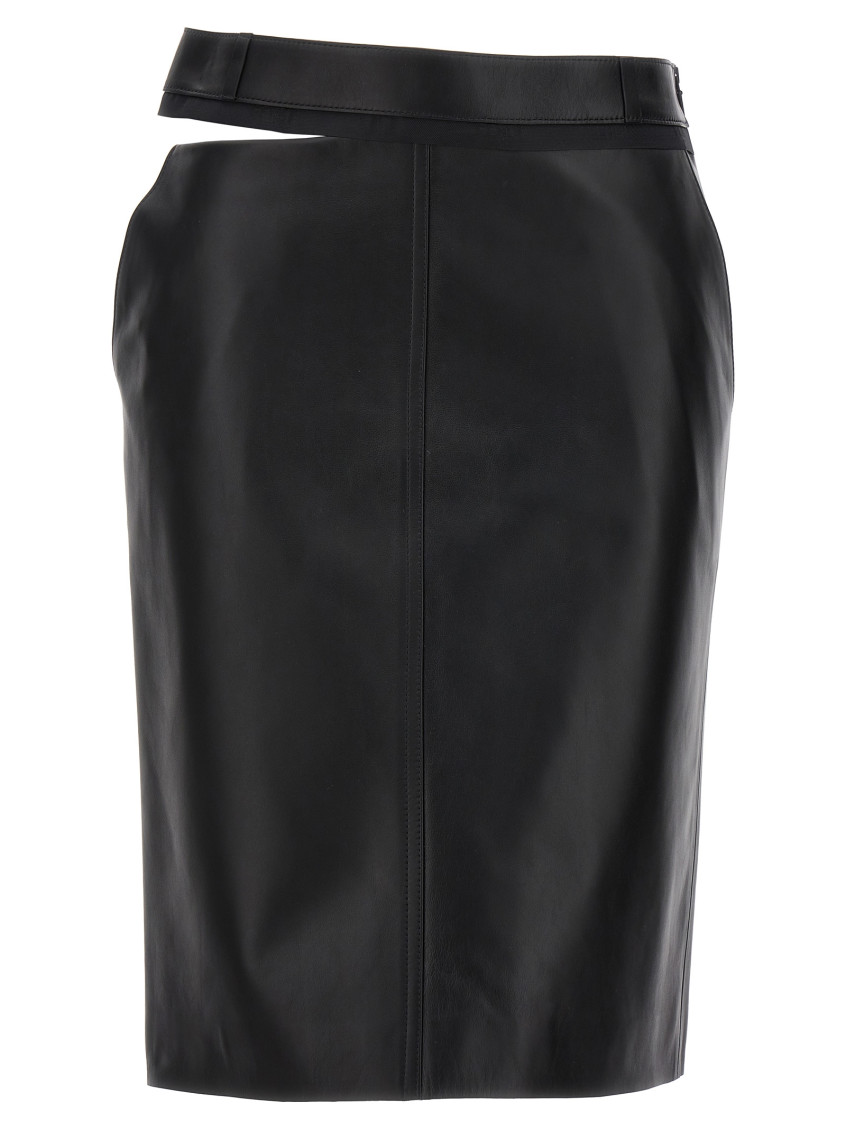 Shop Fendi Black Leather Midi Skirt