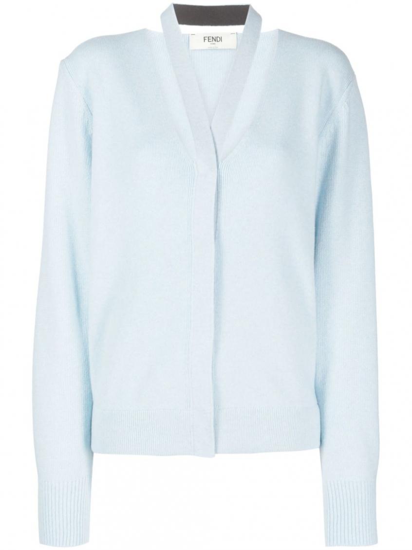 Fendi Asymmetric Wool And Silk Cardigan In Sky Blue