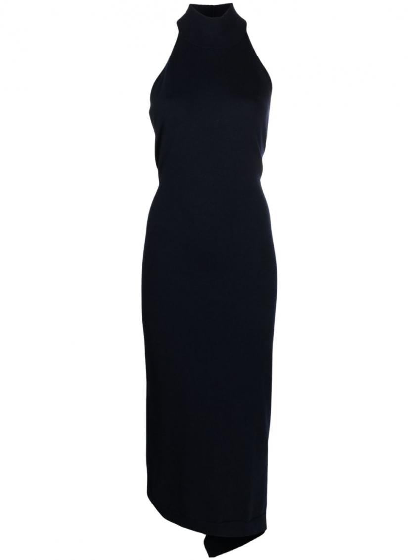 Fendi Funnel-neck Sleeveless Ribbed-knit Dress In Blue