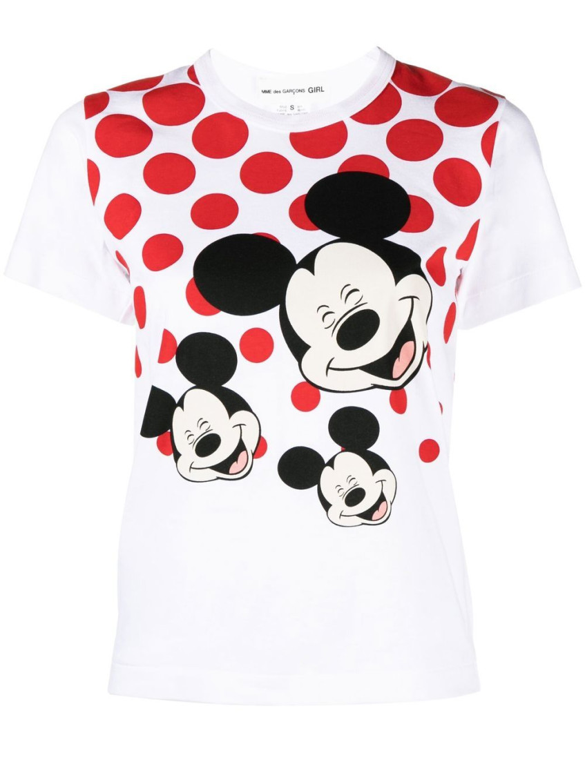 Comme Des Garçons Mickie Mouse Print Cotton T-shirt In White