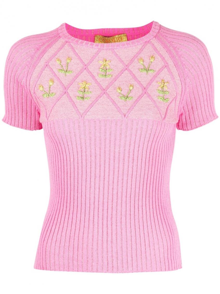 Cormio Floral Embroidery-detail Knit Top In Pink