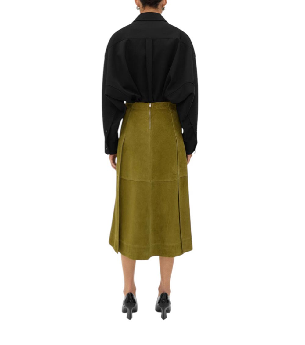 Bottega Veneta Suede Leather Midi Skirt Clothing In Green