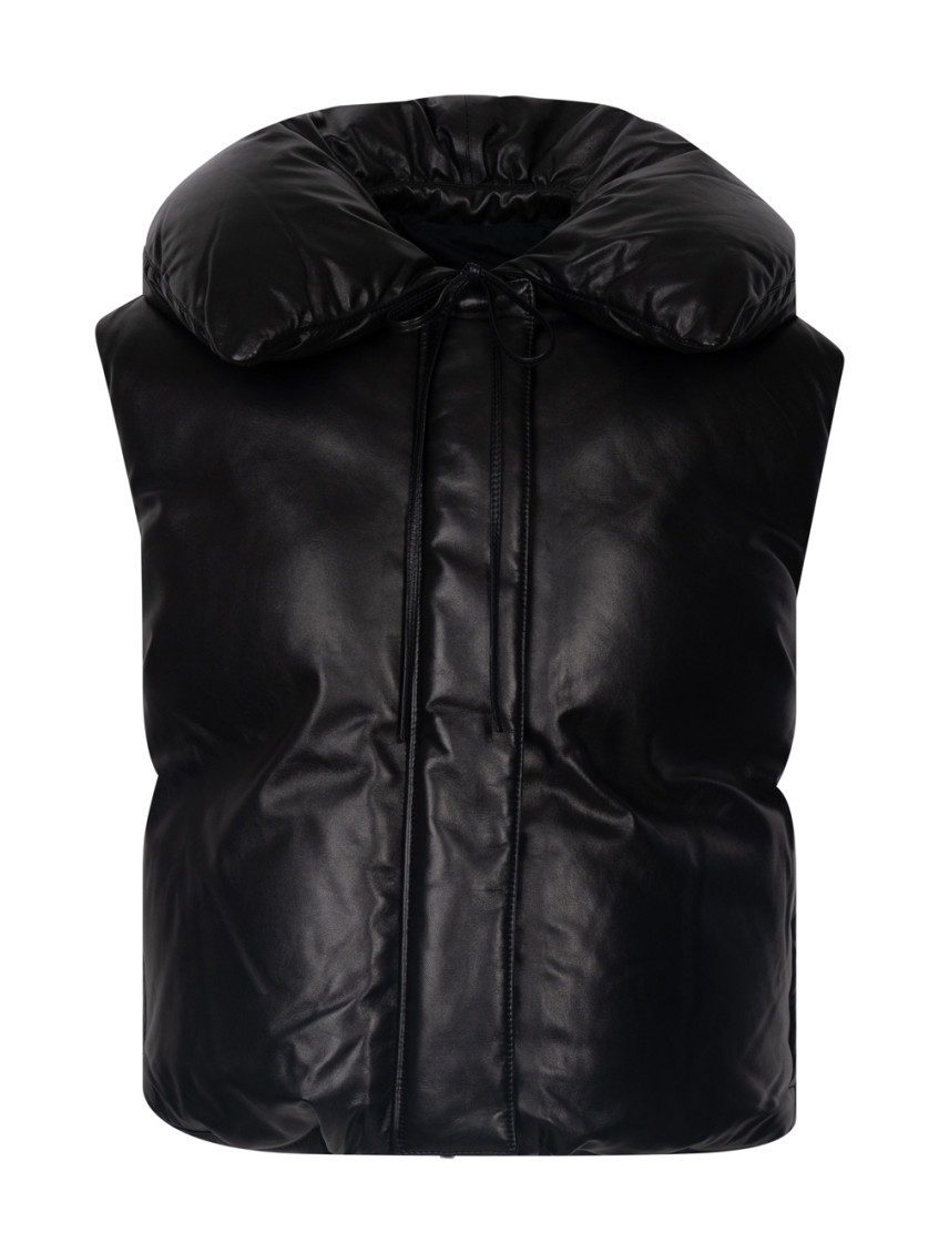 Jil Sander Leather Padded Gilet In Black