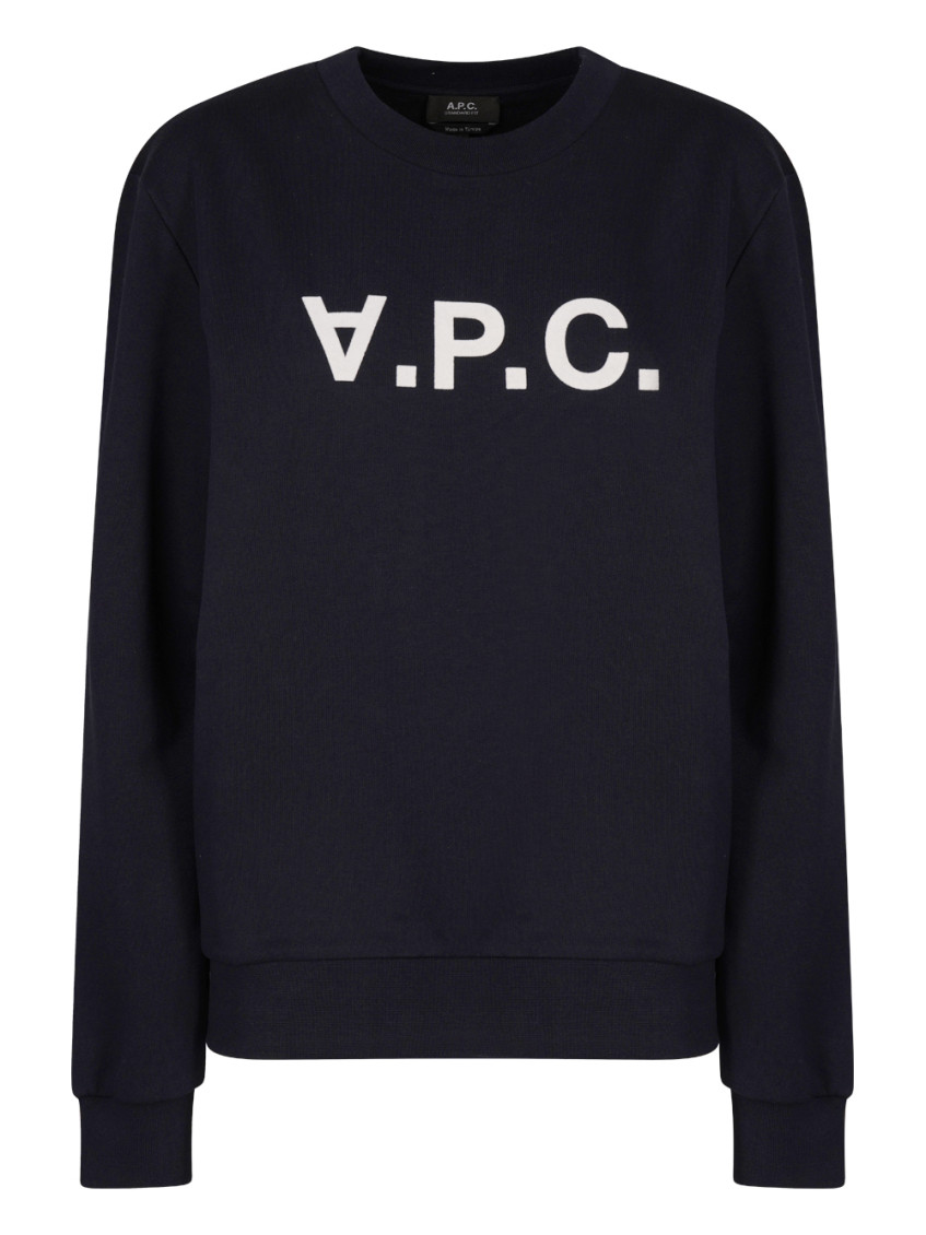 Apc A.p.c. Sweatshirt Crew-neck Logo Print In Navy Blue