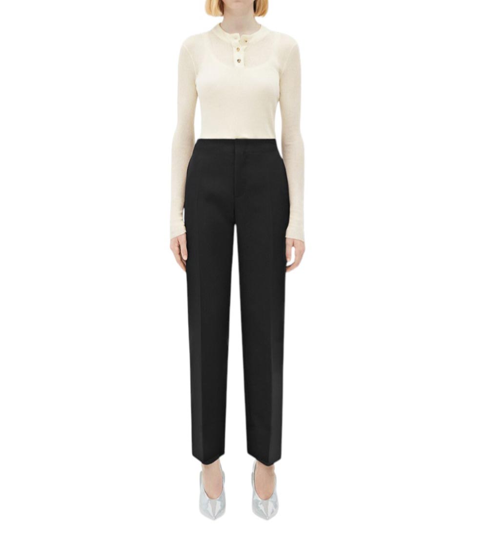 Bottega Veneta Curved Shape Wool Trousers In Black