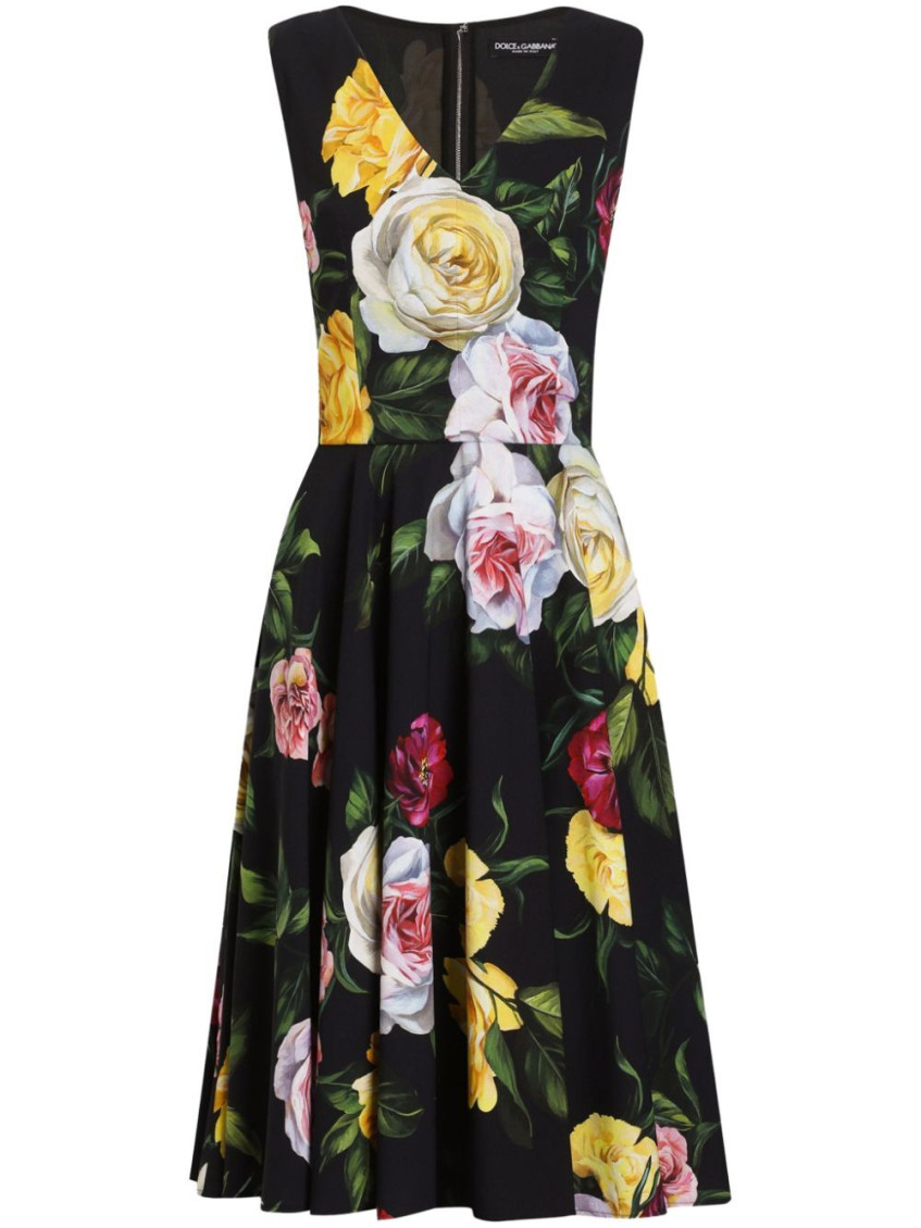 Shop Dolce & Gabbana Black Peony And Rose-print Dress