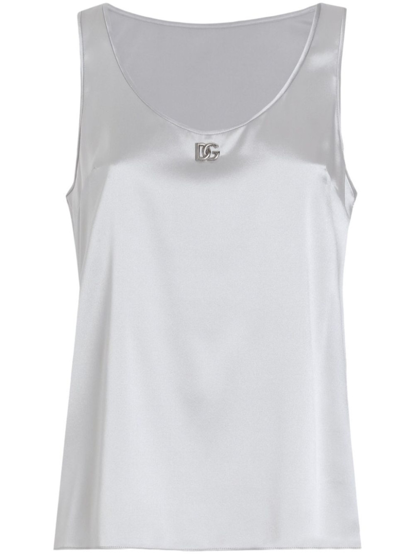 Dolce & Gabbana Satin Tank Top With Dg Logo Pin In Grey