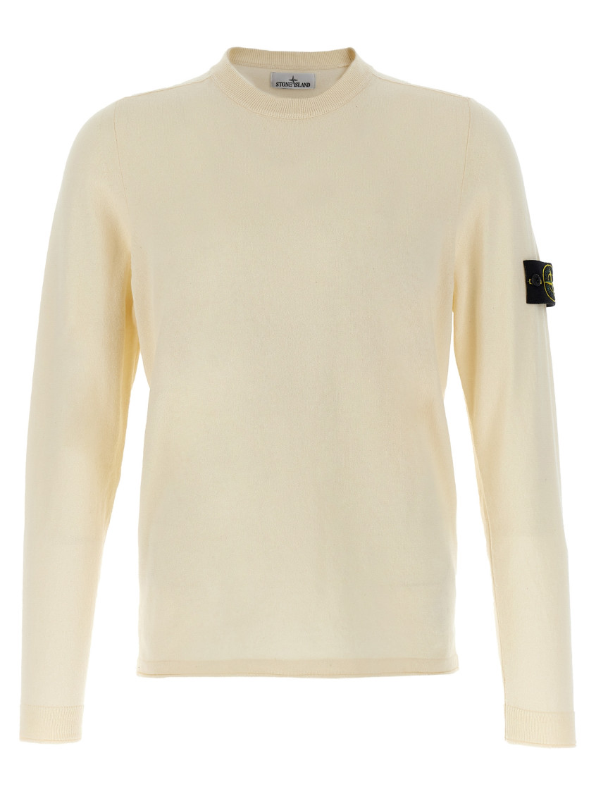 Stone Island Ivory Wool Blend Crewneck Sweater In White