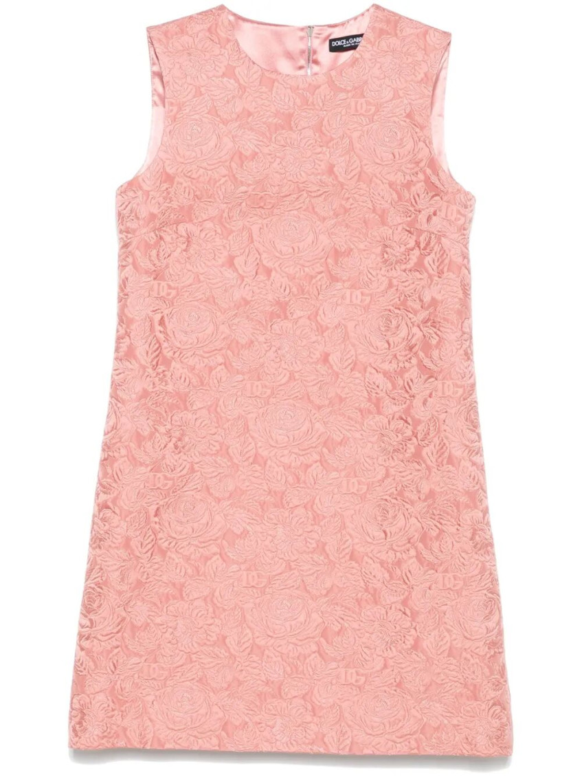Dolce & Gabbana Floral Lace Overlay Dress With Scalloped Hem In Light Pink