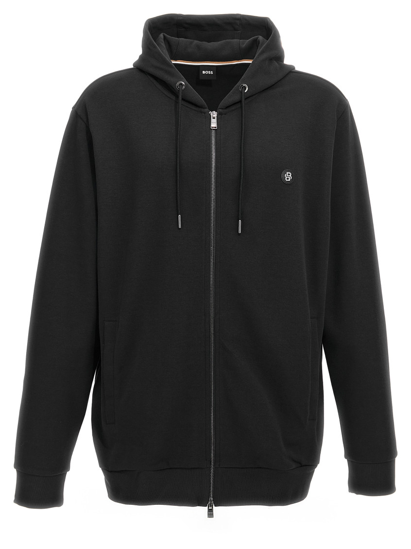 Hugo Boss Logo-detail Zip-up Hoodie In Black