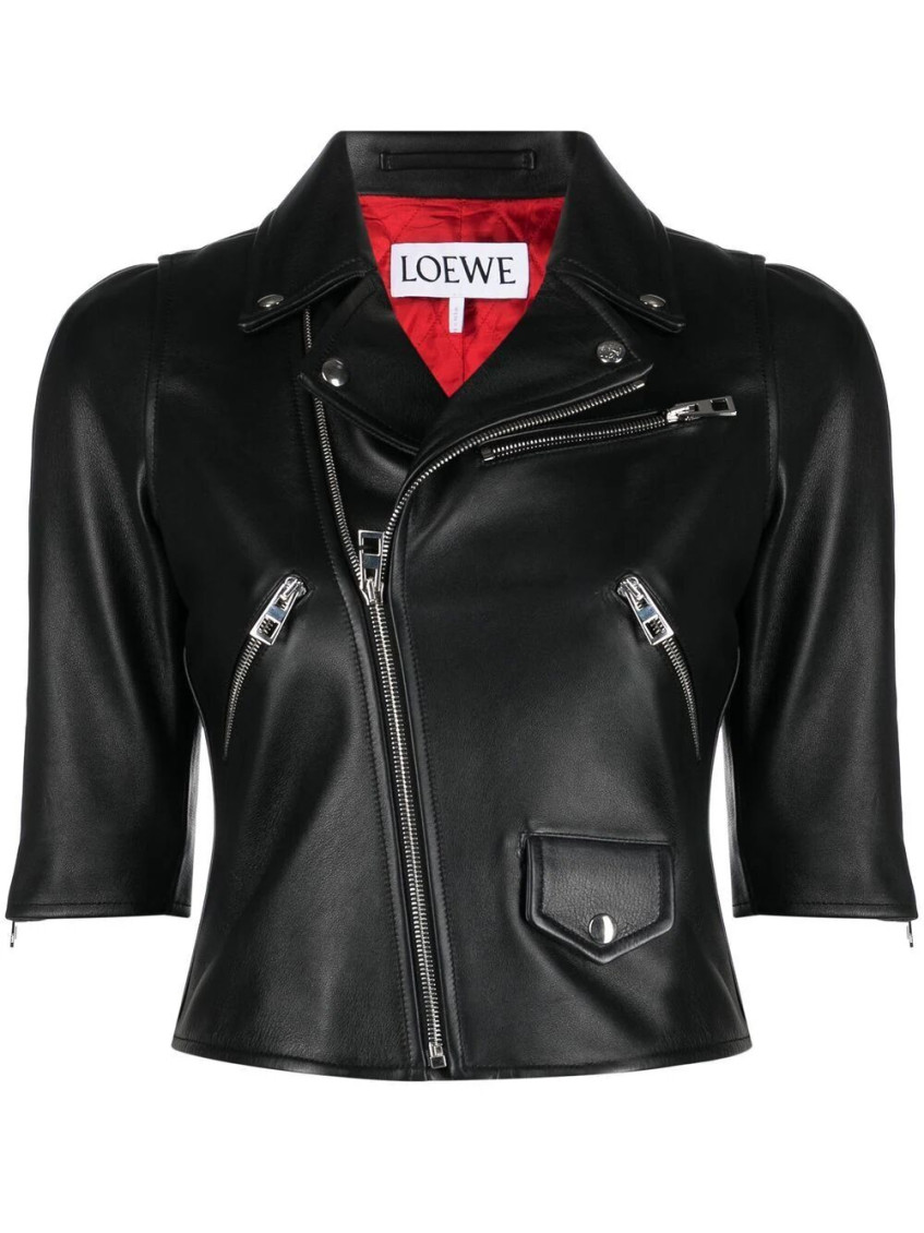 Loewe Three-quarter Sleeve Leather Jacket In Black