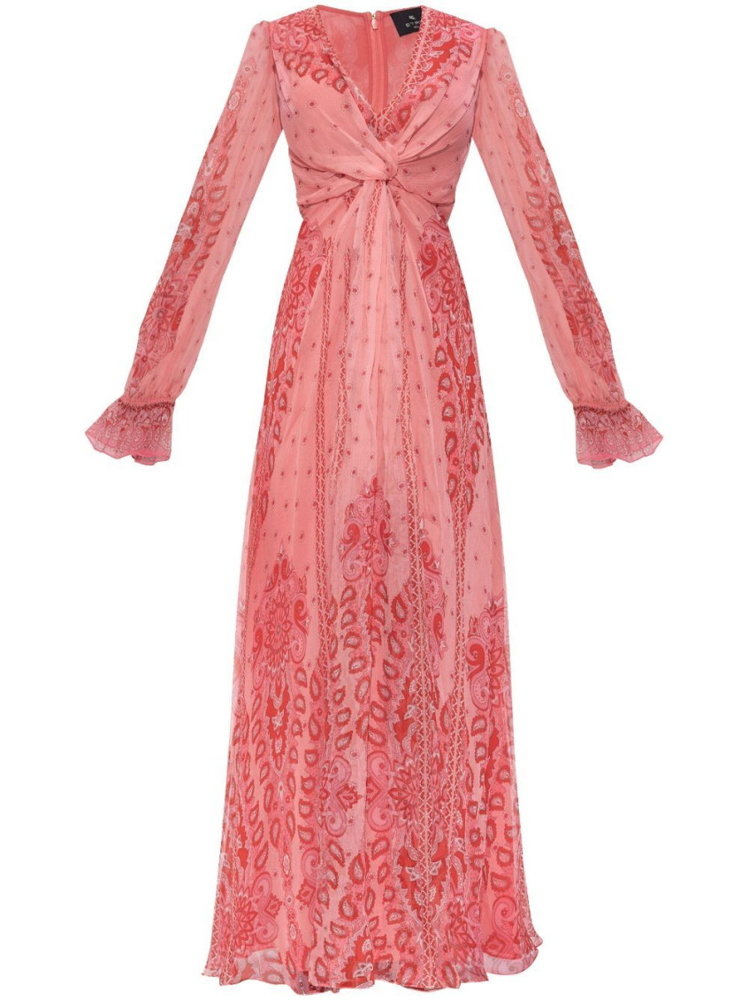 Etro Printed Twisted Silk Maxi Dress In Light Pink