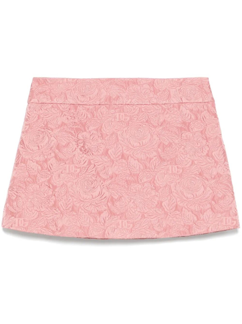 Dolce & Gabbana Embossed Floral High Waist Mini Skirt In Light Pink