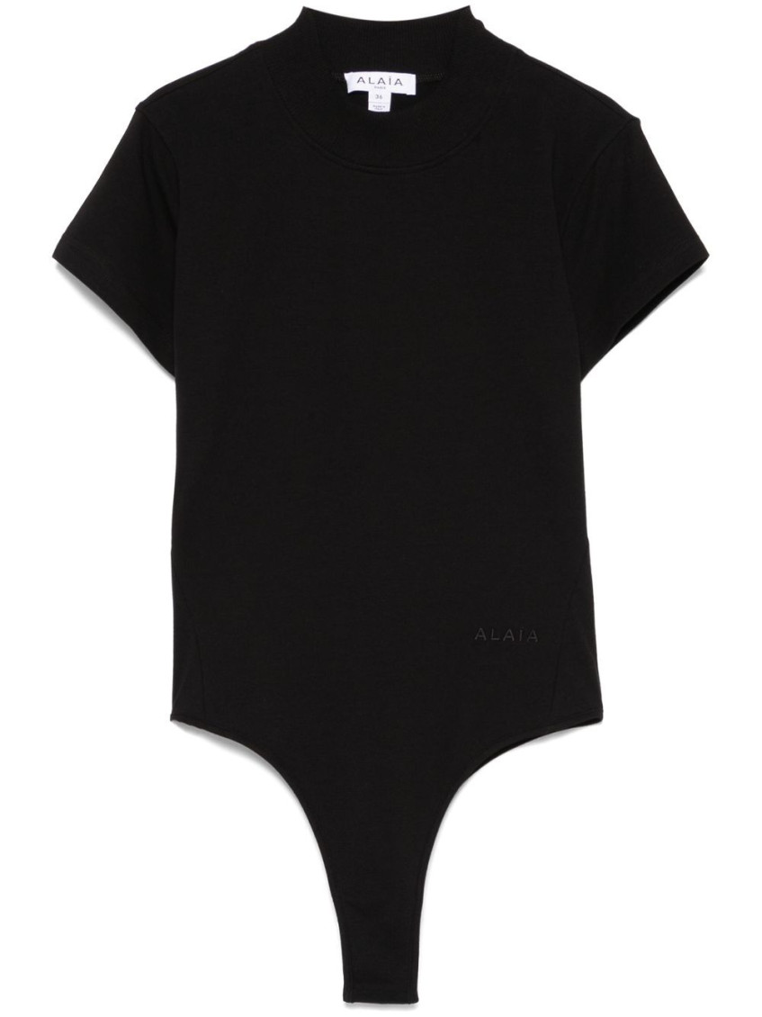 Alaïa Logo-embroidered Bodysuit T-shirt In Black