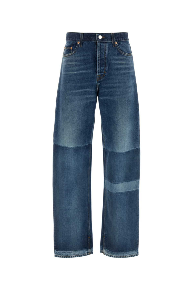 Gucci Blue Five Pocket Jeans With Lightened Effect And Logo Patch On The Back In Denim Woman In Blue