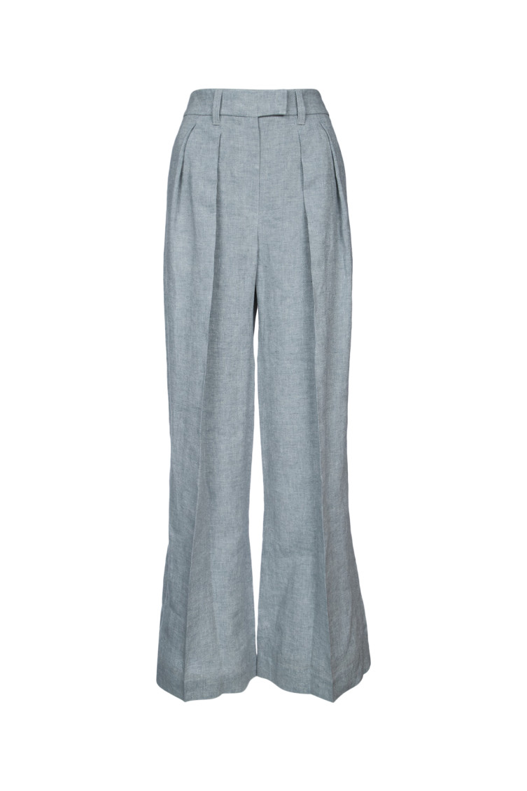 BRUNELLO CUCINELLI LIGHT GREY METALLIC-THREADING TROUSERS