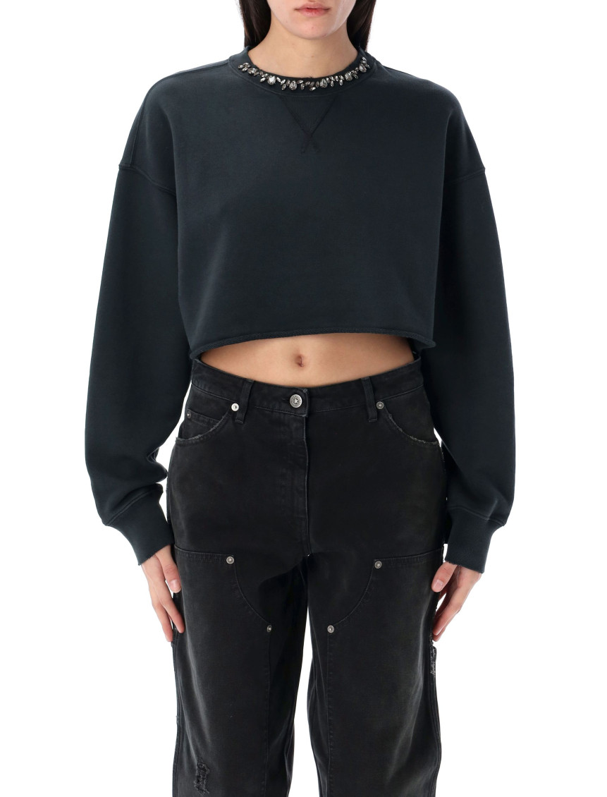 Golden Goose Golden Cropped Crewneck Sweatshirt In Black