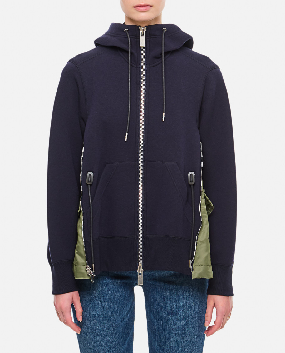 Sacai Sponge Sweat X Nylon Twill Hoodie In Dark Blue