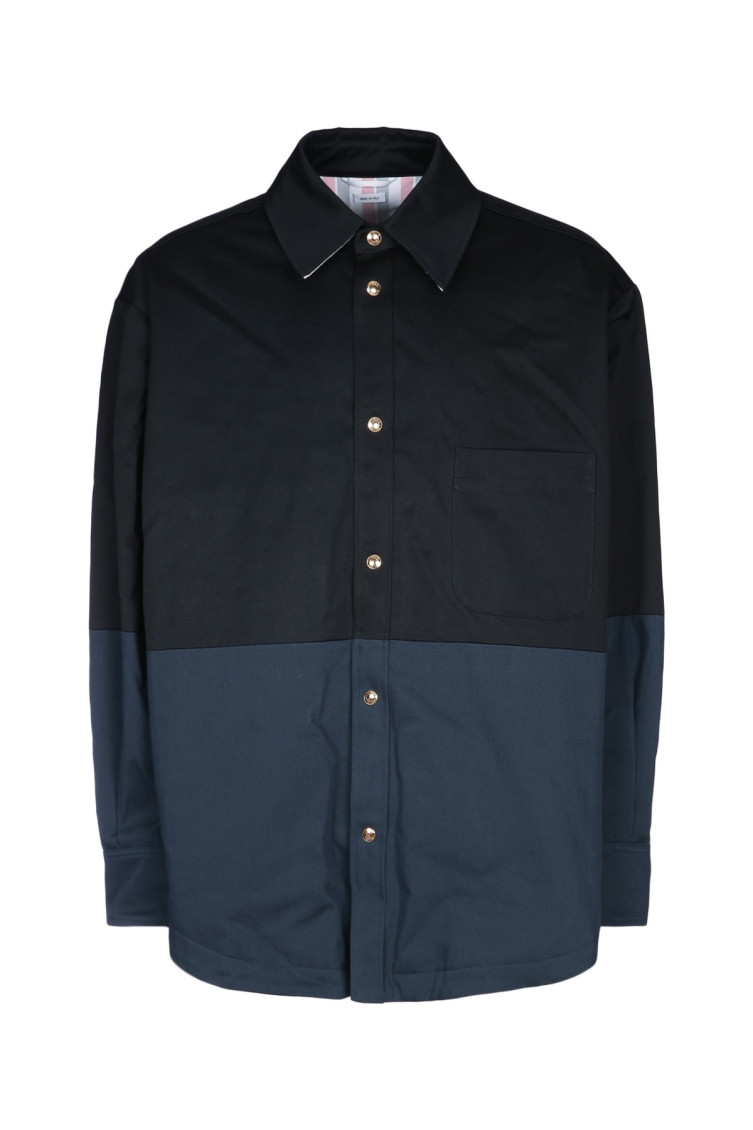 Shop Thom Browne Blue Combo Snap Overshirt