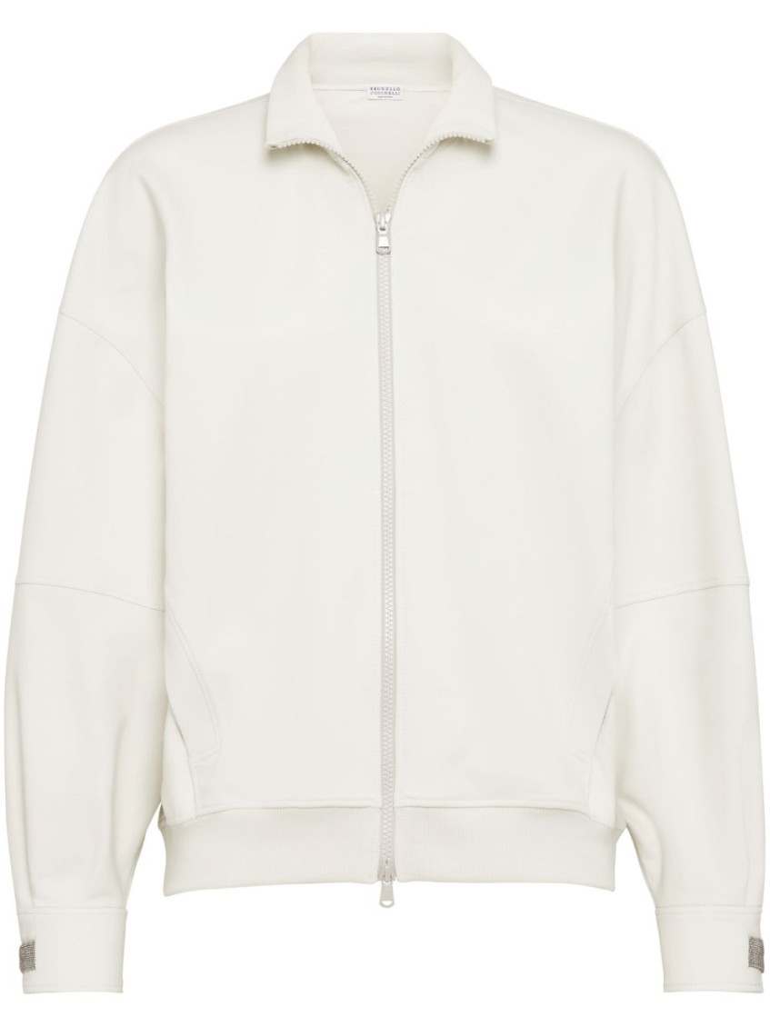 Brunello Cucinelli White Cotton Zipped Sweatshirt In White