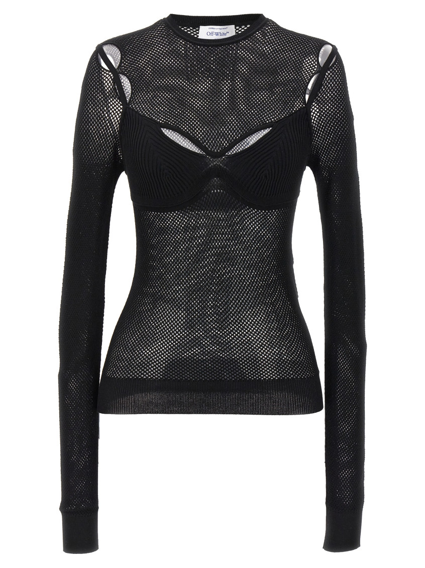 Off-white Net Arrow Bralette Black Viscose Top In Black