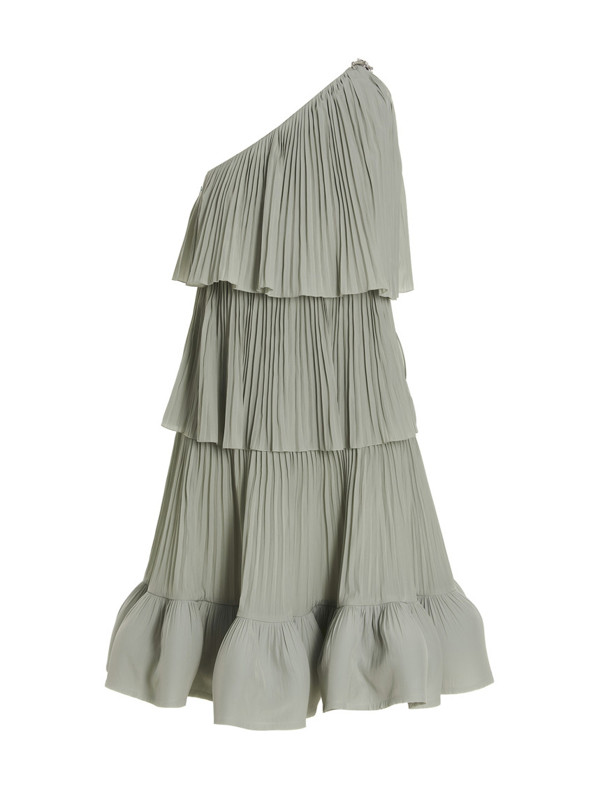 Shop Lanvin Grey Pleated Flounced Dress