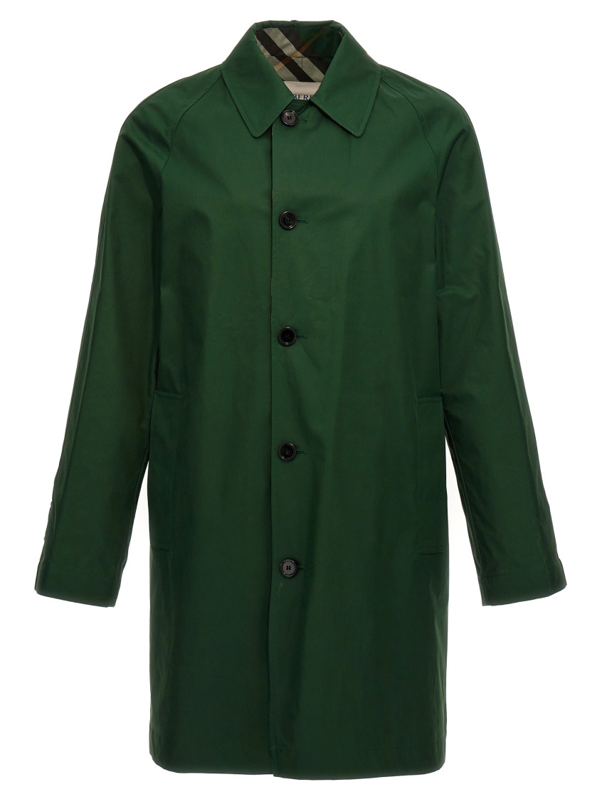Burberry Reversible Car Coat Check Pattern In Dark Green