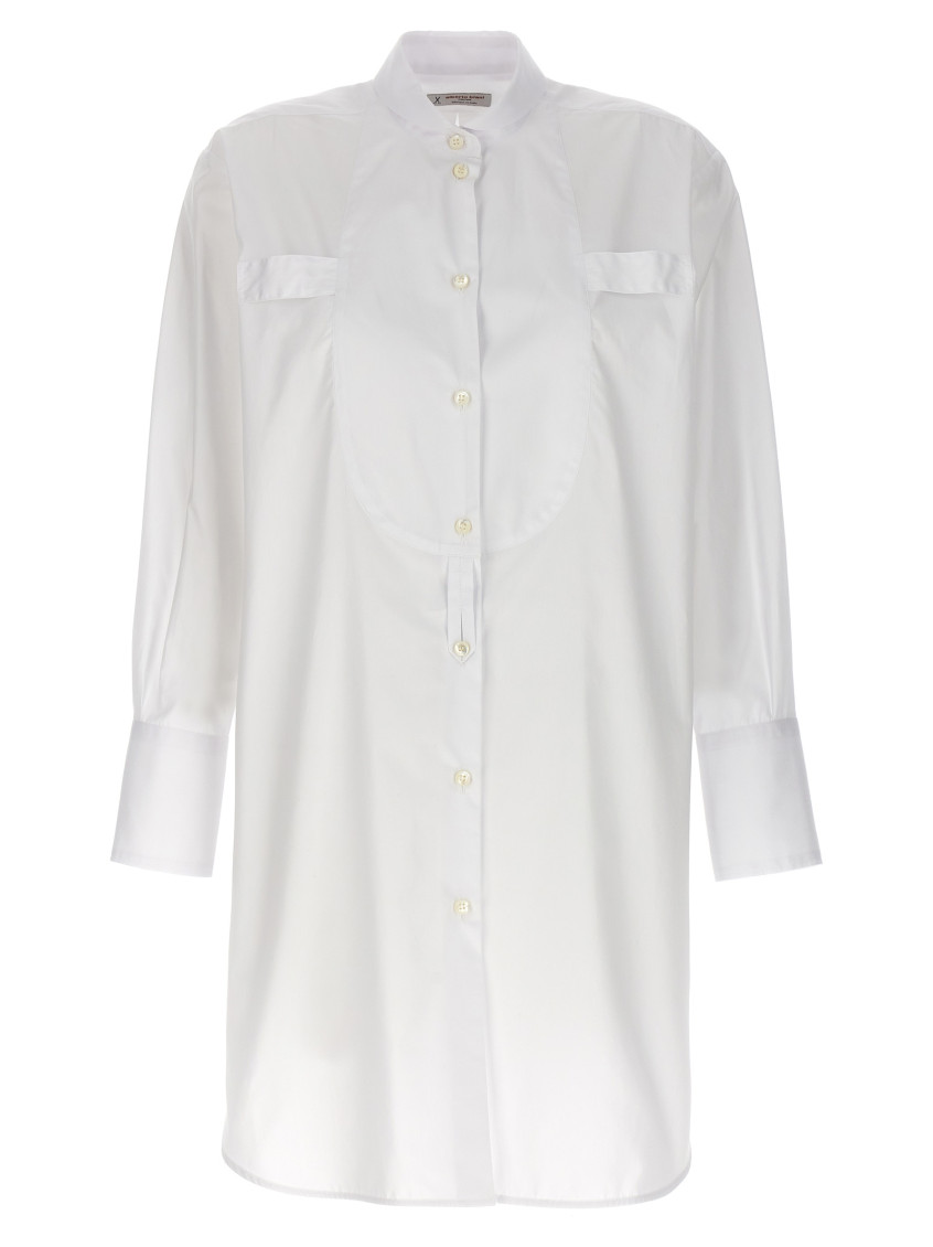 Alberto Biani White Long Plastron Tuxedo Shirt In White