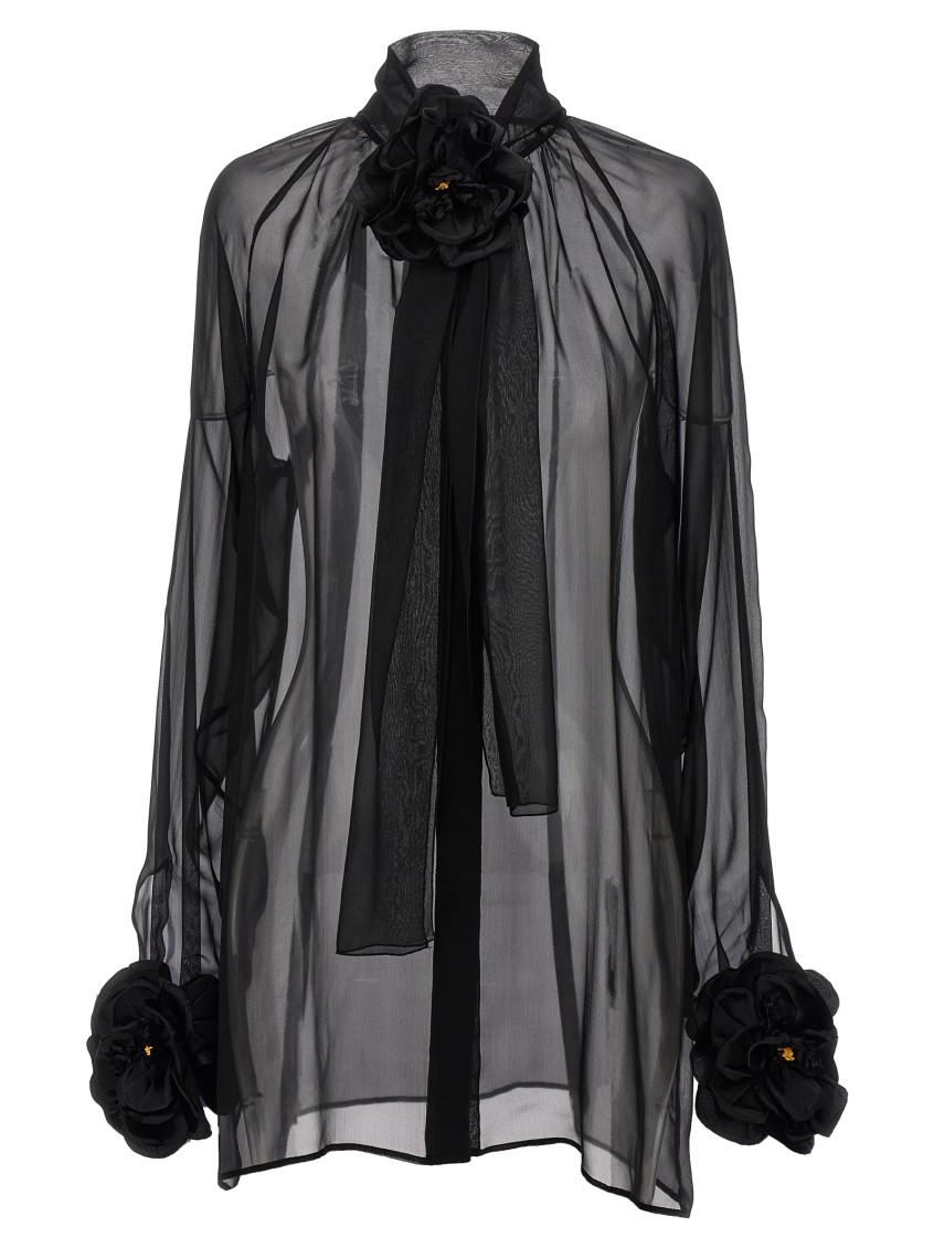 Dolce & Gabbana Rose Chiffon Shirt Shirt And Blouse Black In Black