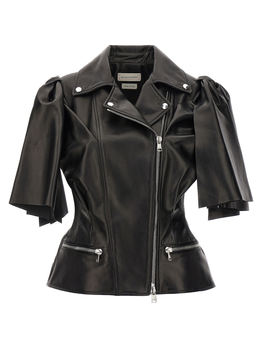 Alexander Mcqueen Sleeveless Leather Jacket With Knotted Drapery In Black