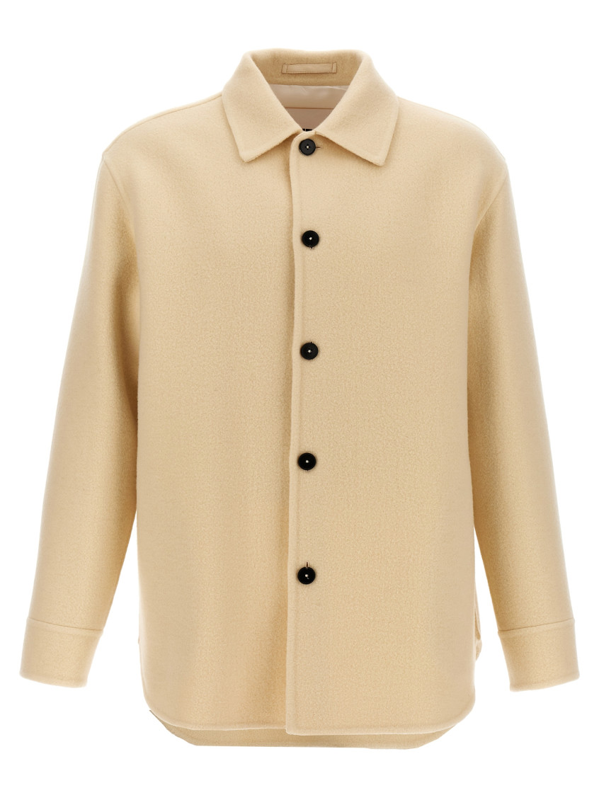 Jil Sander Tailored Wool Coat With Button Closure In Beige