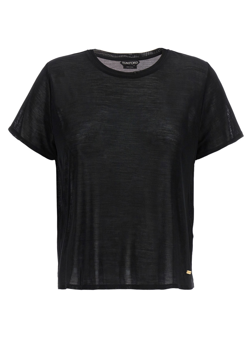 Tom Ford Logo-plaque Silk T-shirt In Black